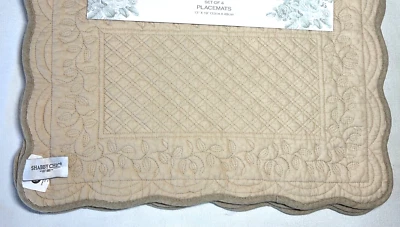 SHABBY CHIC PLACEMATS (4) KHAKI LEAVES 13 X 19 55% LINEN 45% COTTON NWT - Image 1 of 3