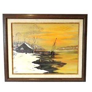 Original Oil On Board Painting, Winter Landscape Scene, Signed E. Moore - Picture 1 of 13
