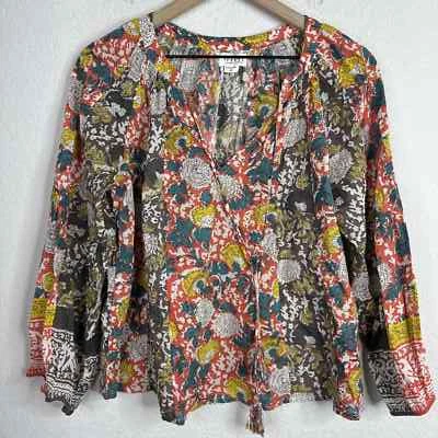 Camisa Velvet By Graham Para Mujer XS Naranja Floral Manga Larga Boho Caprichosa Blusa Foto 1 de 4