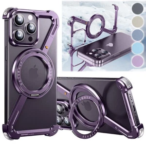For iPhone 13 14 15 16 Z Shaped Metal Frameless Case MagSafe Magnetic Ring Stand - Picture 1 of 86