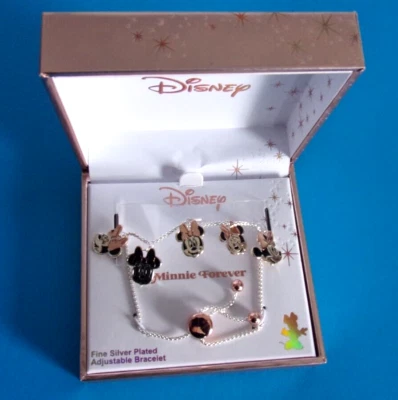 Pulseira ajustável folheada a prata fina nova com etiquetas Disney Minnie Mouse "Minnie Forever" - Imagem 1 de 4