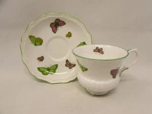 Butterfly by Crown Staffordshire Cup& Saucer Butterflies, Green Trim b228 - Picture 1 of 2