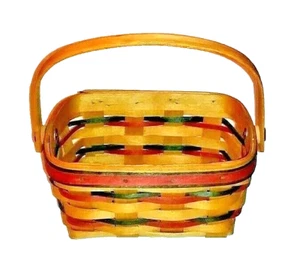 LONGABERGER Basket with Handle Multi Color Rectangular 7" x 5" Handmade 1997 - Picture 1 of 8