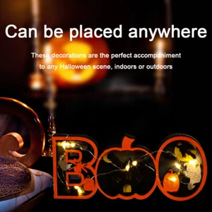 Halloween LED Lighting Wooden Pumpkins Ghost Element Table Party Supplies Decor - Picture 1 of 12