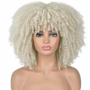 White Blonde Short Kinky Curly Wigs for Black Women Party Daily Fashoin Wig New - Picture 1 of 11