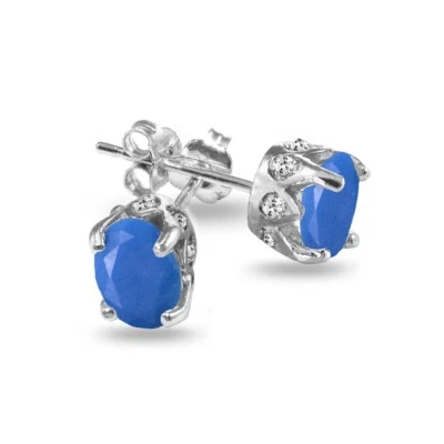 Oval Krone Labor Erstellt Türkis und Weiß Topas Nieten Ohrringe Sterlingsilber - Bild 1 von 4