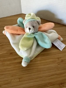 Doudou et Compagnie Grey Bear Lovey Bettdecke Pastell Plüsch SM Quadrat Pfirsich Blau - Bild 1 von 12