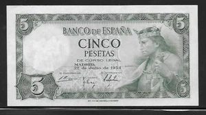 Spain P-146 5 Pesetas 1954 Unc - Picture 1 of 1