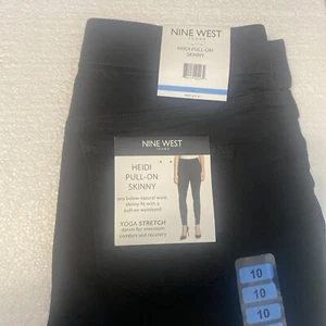 Nine West Women's Mid-Rise Yoga Stretch Heidi Pull On Skinny Pants, Black S 10 - Picture 1 of 10