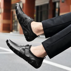 Zapatos informales para hombre de cuero genuino transpirables mocasines de moda sin cordones - Imagen 1 de 19