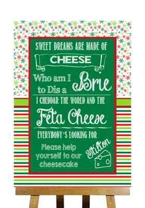 Rot & Grün Winter Weihnachten Lustiges Lied Käsekuchen Personalisiert Hochzeit Schild - Bild 1 von 8