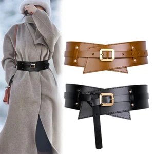 New Women Cowhide Leather Wide Corset Belt Pin Buckle Waistband Gold Pin Buckle - Picture 1 of 22