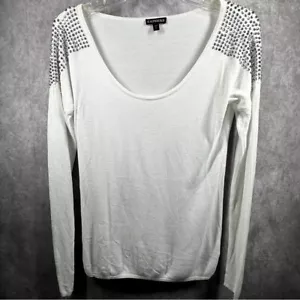 EXPRESS EMBELLISHED Rhinestone Shoulder Women's Sweater Sz S/P Long Sleeve Rayon - Picture 1 of 9