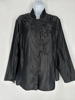 Blusa Diane Von Furstenberg Silk Assets Asiática Abotonada Negra Adornada Talla M Foto 1 de 4