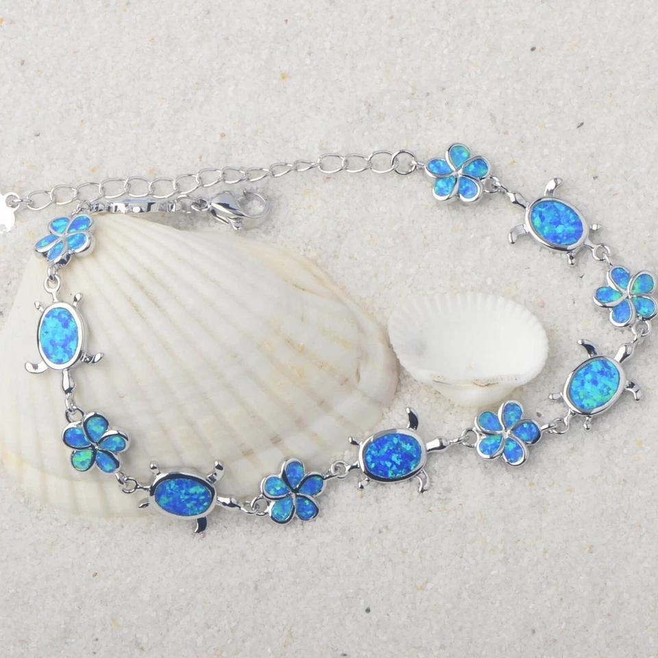 Pulsera tortuga ópalo azul de Hawái 925 astilla esterlina joyería para mujeres niñas Foto 1 de 1