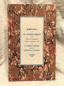 Canning's Speech on Continental Alliances - 1st Wright 1799 - Fine Binding - Imagen 1 de 8