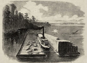 Civil War Rumsey Tugboat Disguised by Cotton Bales Barges Vicksburg MS - Picture 1 of 1
