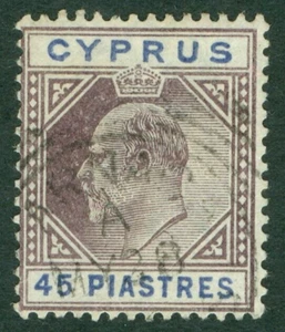 SG 59 Cyprus 1902-04. 45pi dull purple & ultramarine, watermark crown CA... - Picture 1 of 1