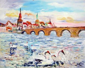 Original Oil Painting Summer Lake One of a Kind 16x20" Julia Lu - Picture 1 of 5