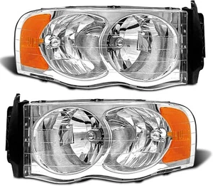 For 2002-2005 Dodge Ram 1500 03-05 Ram 2500 Headlight Chrome HeadLamp Left+Right - Imagen 1 de 6