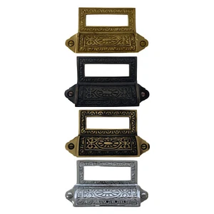 Victorian Antique Bin Pull with Label Holder -4 Finishes - Picture 1 of 11