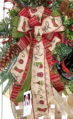 10 " CHRISTMAS REINDEER / NOEL WIRED BOW WREATH SWAG GARLAND MAILBOX #51 rb - Image 1 of 3