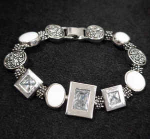 Lia Sophia White Out Rectangle Crystal Oval Tennis Bracelet Boho 7 inch - Picture 1 of 15