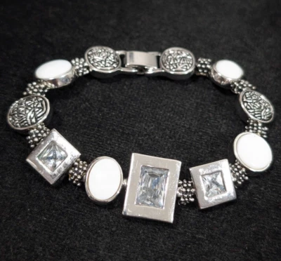 Lia Sophia White Out Rectangle Crystal Oval Tennis Bracelet Boho 7 inch - Image 1 of 4