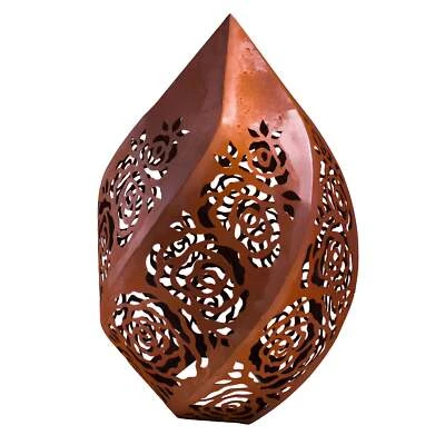 Windlicht Rosentraum aus Metall, Edelrost Gartenlicht Rosenmuster - Bild 1 von 4