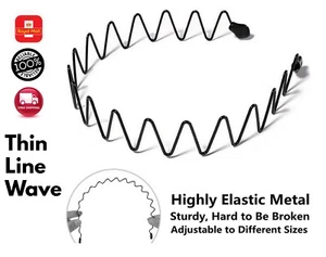 Black Metal Sports Hairband Headband Wave Alice Style Hair band Unisex Men Women - Picture 1 of 9