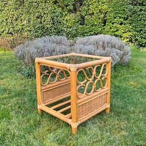Vintage Boho Rattan And Bamboo Bedside Side Table With Shelf - Picture 1 of 7