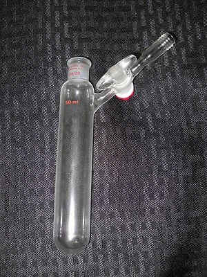 Lab Glass 50mL Schlenk Cylindrical Air-Less Reaction Tube Glass Stopcock, 14/20 - Image 1 of 4