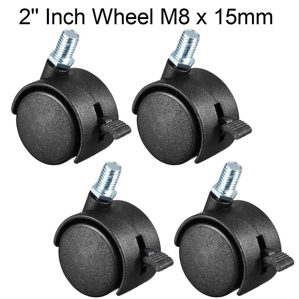 MULTIBAO 4x Pcs 2 Inch Castor Wheel Swivel Caster Threaded Brake M8 x 15mm for Furniture