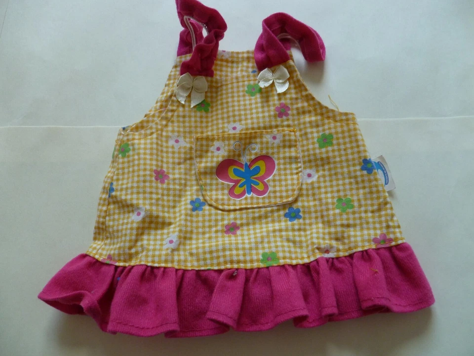 ROBE POUPEE VINTAGE VICHY JAUNE ET ROSE INDIEN TBE - Photo 1/1