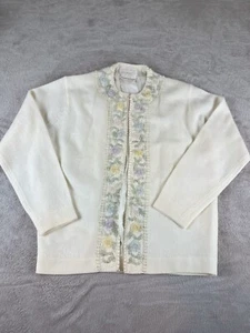 Vintage Rare! 1950's Cavanagh Floral Hand Beaded Cream Cardigan Size S-M Wedding - Picture 1 of 12