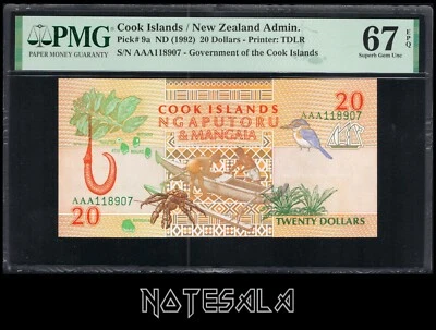 COOK ISLANDS 20$ DOLLARS ND (1992) Pick-9a PMG 67 SUPERB GEM UNCIRCULATED EPQ - Image 1 of 2