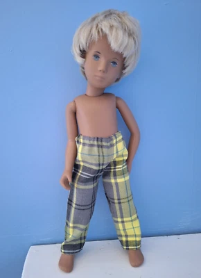 CAROLANNS BJB Vintage Sasha + Gregor Puppenkleidung gelb und grau Schottenkaro Hose