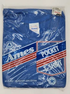 Vintage NOS Ames Pocket T-Shirt Blue Size M 38-40 New in Package Made in USA - Picture 1 of 9