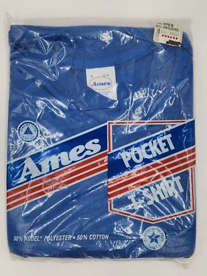 Vintage NOS Ames Pocket T-Shirt Blue Size M 38-40 New in Package Made in USA - Image 1 of 4