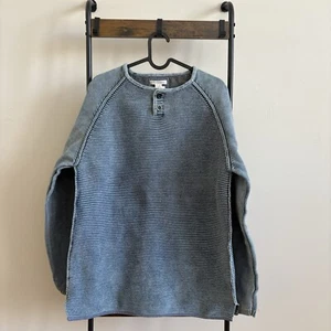 Carbon 2 Cobalt Knit Sweater Men L Blue Washed Denim Heavy 100% Cotton - Picture 1 of 18