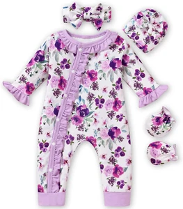 0-3 Months Girls Romper Outfit Fall Winter Clothes with Accessories - Picture 1 of 12