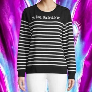 Suéter Karl Lagerfeld Blanco y Negro Rayas Mezcla Algodón Cómodo Talla S - Imagen 1 de 12