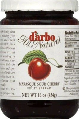 D'arbo Marasque Todo Natural Cerezo Ácido Fruta Untable - Paquete de 6 - Frascos de Vidrio de 16 OZ Foto 1 de 2