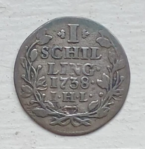 1738 IHL Hamburg 1 Schilling KM 354 .370 Silver German States Hamburger - Picture 1 of 2