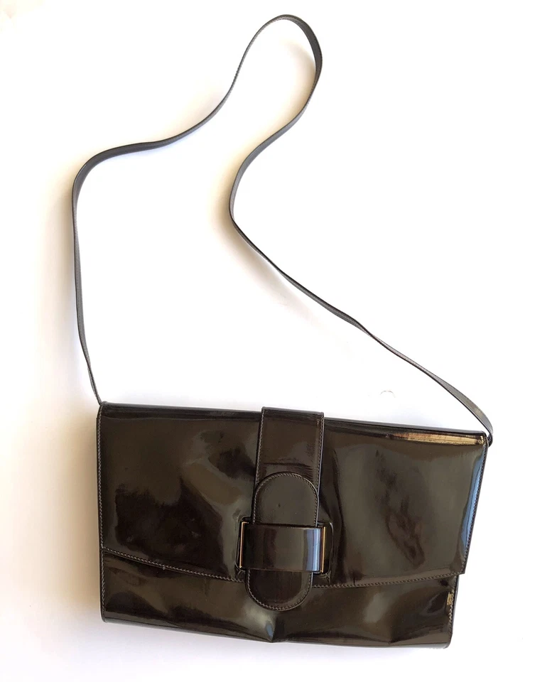 BALLY Vintage Brown Patent Leather Shoulder Bag Clutch Handbag - Image 1 of 4