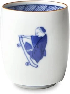 Kutani ware Kamide Choemon forno tazza da tè Fuefuki skateboard regalo Giappone nuovo - Foto 1 di 3