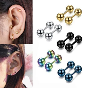 2PCS Stainless Steel Ball Stud Earrings Barbell Cartilage Helix Ear Piercing US - Picture 1 of 10
