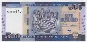 Liberia 500 Dollars 2022 P 42 UNC Uncirculated Banknote Serial AA - Picture 1 of 2