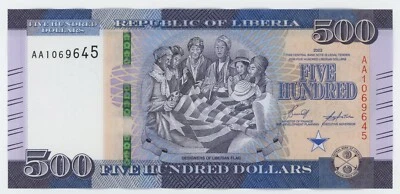 Liberia 500 Dollars 2022 P 42 UNC Uncirculated Banknote Serial AA - Image 1 of 2