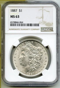 1887 Morgan Silver Dollar NGC MS63 Certified - Philadelphia Mint - J469 - Picture 1 of 2